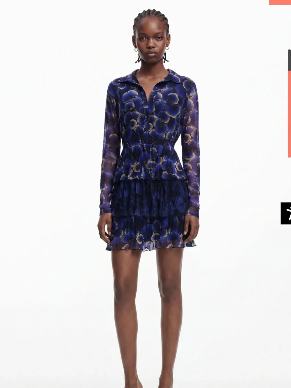 Desigual Blue Floral Tiered Mini Dress - Picture 2 of 11